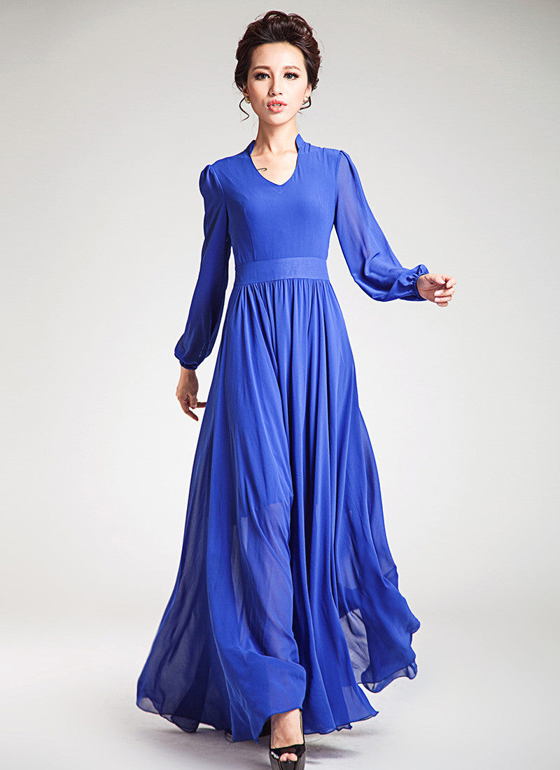 Blue Chiffon Maxi Dress